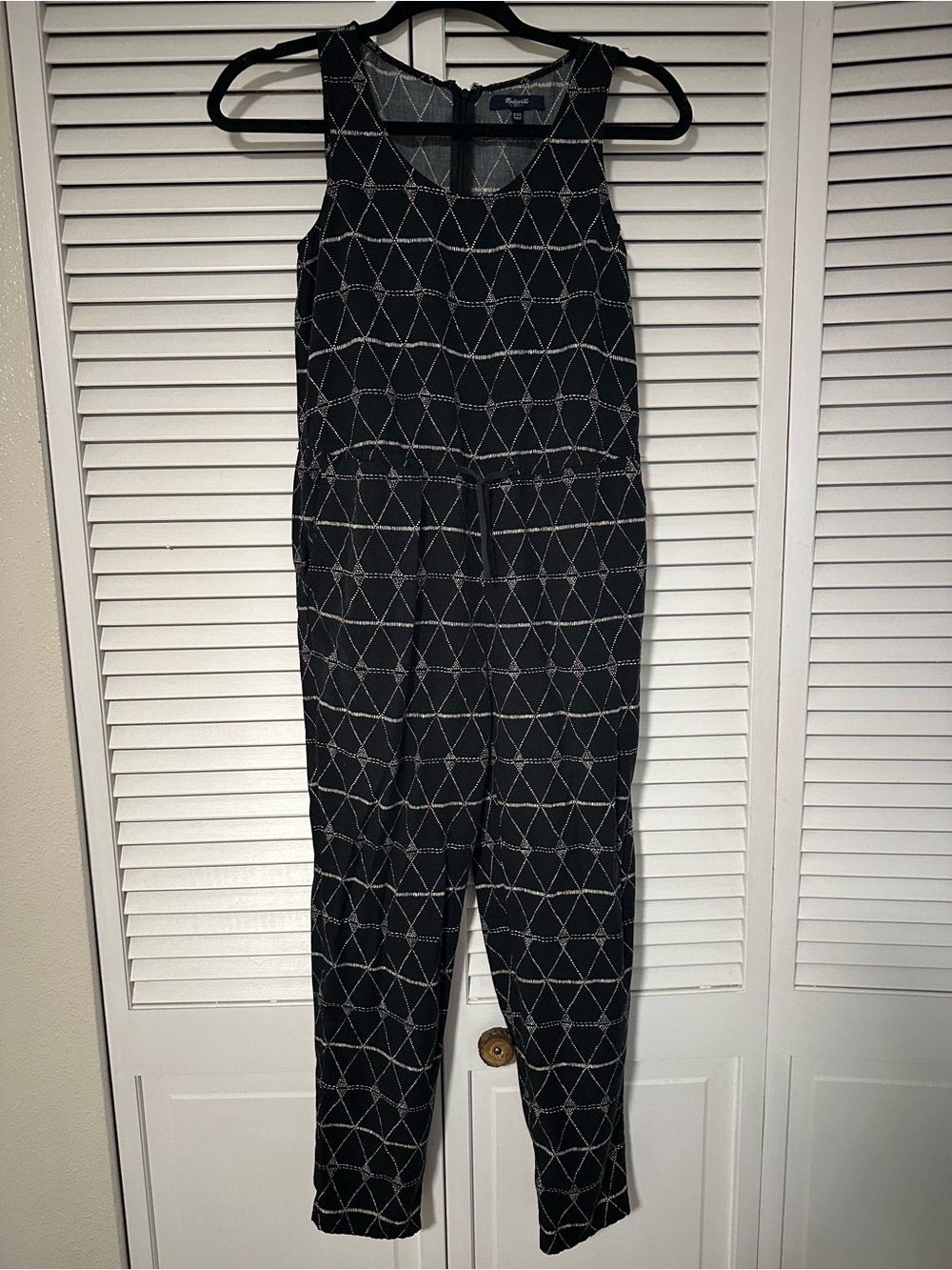 Madewell Black Sleeveless Jumpsuit with Cream Geometric Stitching